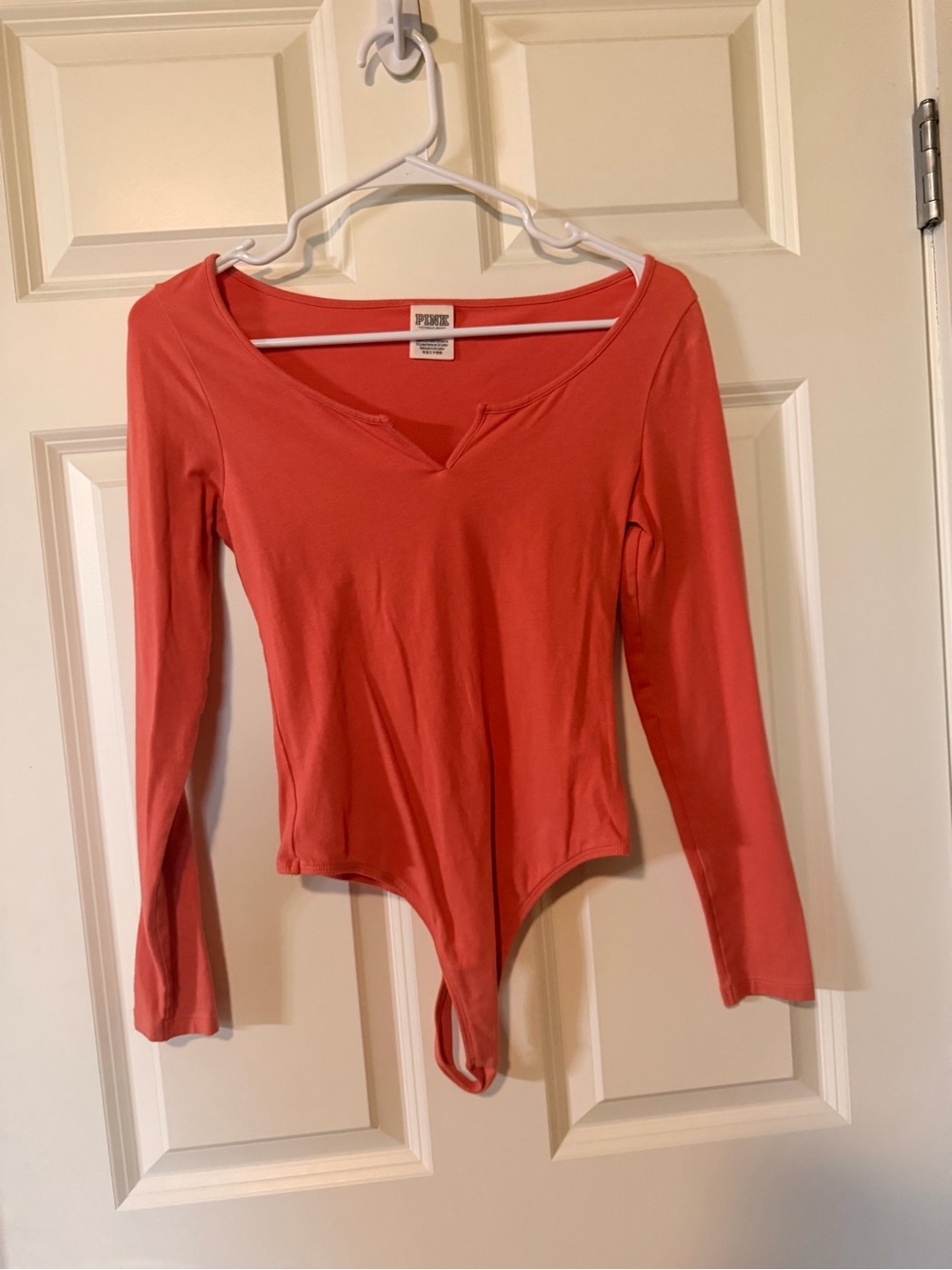 PINK Victoria's Secret Coral V-Notch Long-Sleeve Bodysuit